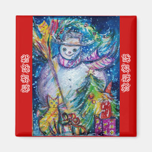 SNOWMAN,TOYS AND CHRISTMAS TREE Red Blue Magnet