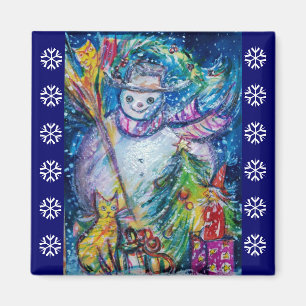 SNOWMAN,TOYS,CHRISTMAS TREE Blue White Snowflakesl Magnet
