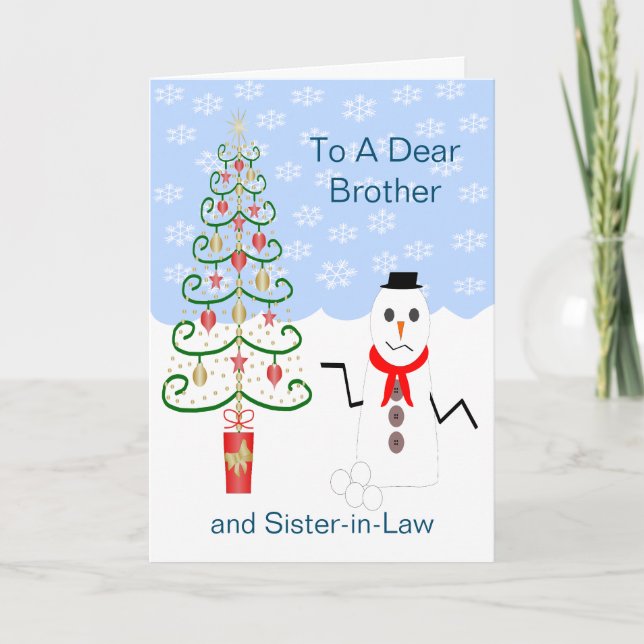Snowman Tree Brother And Sister-In-Law Christmas Holiday Card (Front)
