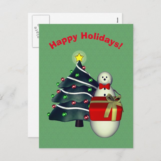 Snowman Tree Present Christmas Holiday Postcard (Front/Back)