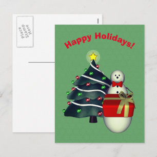 Snowman Tree Present Christmas Holiday Postcard