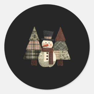 Snowman Trees Patchwork Plaid Trees Rustic Christm Classic Round Sticker