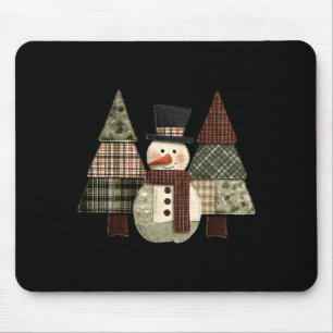 Snowman Trees Patchwork Plaid Trees Rustic Christm Mouse Mat
