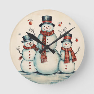 Snowman Trio Round Clock