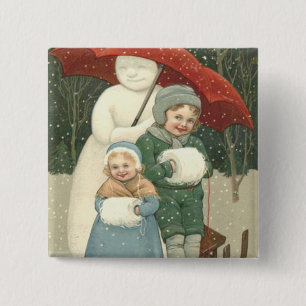Snowman Umbrella Children Snow Winter 15 Cm Square Badge