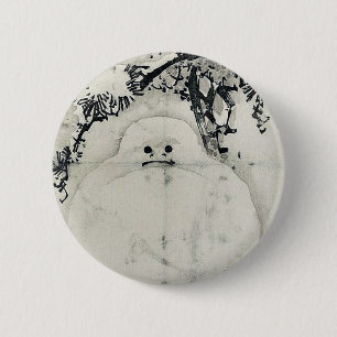 Snowman under a Pine by Taki, Katei Ukiyoe 6 Cm Round Badge