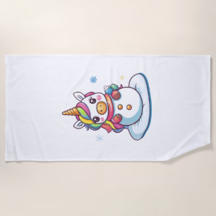 Snowman Unicorn (1) Beach Towel