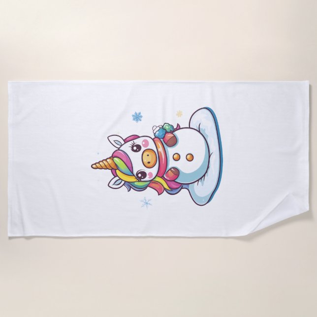 Snowman Unicorn (1) Beach Towel (Front)