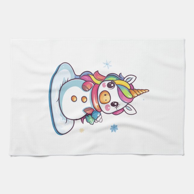 Snowman Unicorn (1) Tea Towel (Horizontal)