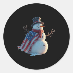 Snowman Usa Patriot Celebration Funny Snowman Classic Round Sticker