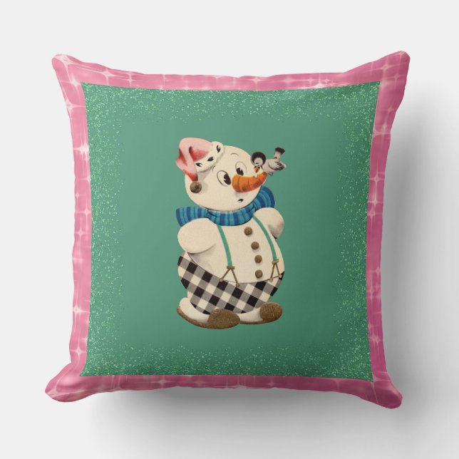 Snowman Vintage Christmas Cushion (Front)