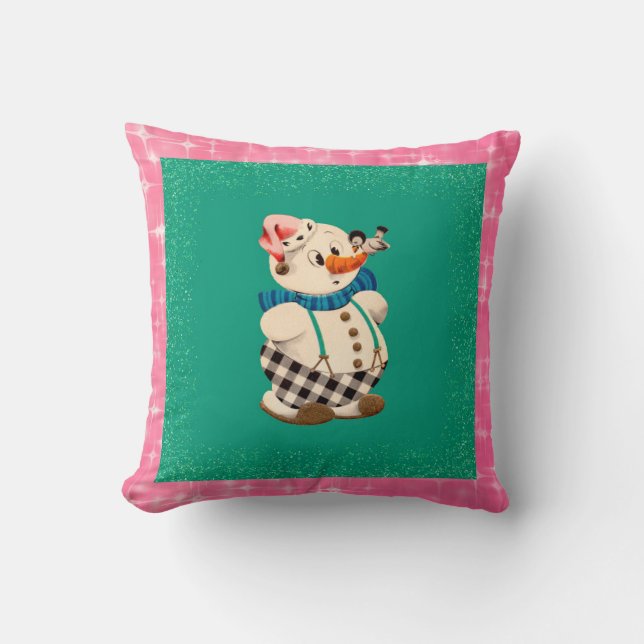 Snowman Vintage Christmas Cushion (Front)