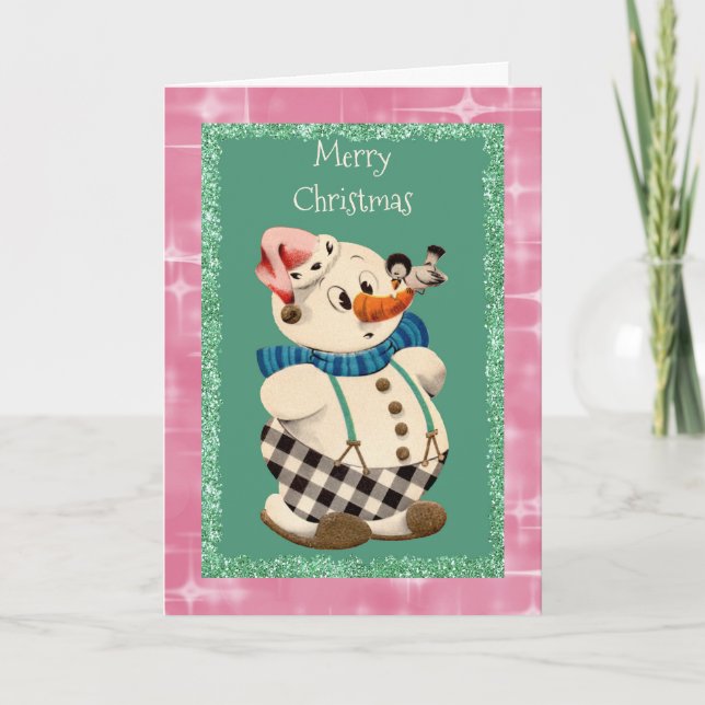 Snowman Vintage Christmas Holiday Card (Front)