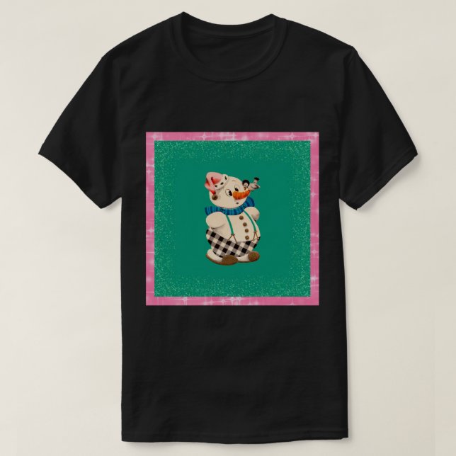Snowman Vintage Christmas on black T-Shirt (Design Front)