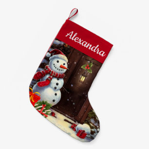 Snowman Vintage Christmas Scene Small Christmas St Stocking