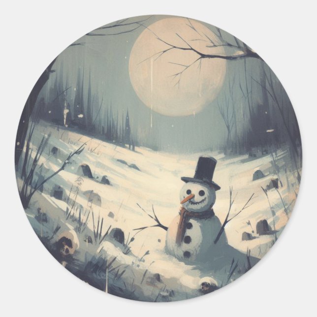 Snowman Vintage Painting  Classic Round Sticker (Front)