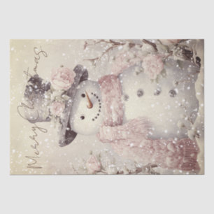 Snowman Vintage Pastel Pink Winter Christmas Tissue Paper