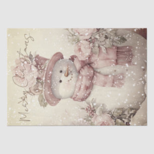 Snowman Vintage Pastel Pink Winter Christmas Tissue Paper