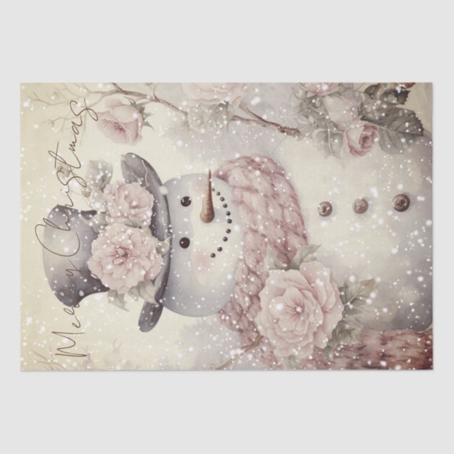 Snowman Vintage Pastel Pink Winter Christmas Tissue Paper (Front)