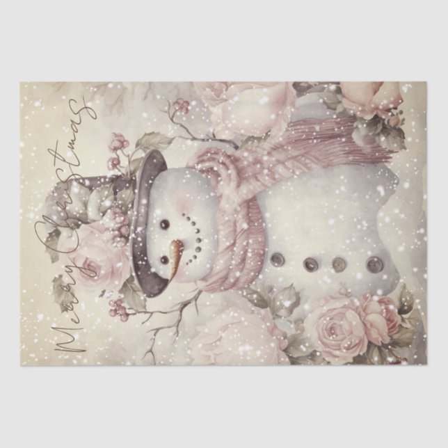Snowman Vintage Pastel Pink Winter Christmas Tissue Paper (Front)