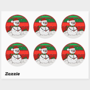 Snowman Vintage Rainbow Snowflakes Red Green Classic Round Sticker