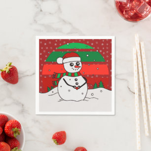 Snowman Vintage Rainbow Snowflakes Red Green   Napkin