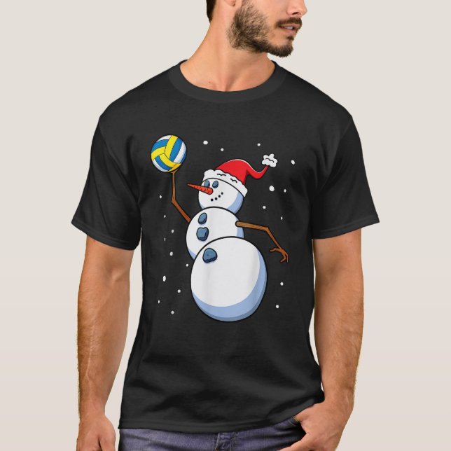 Snowman Volleyball Player Santa Hat Girls Womens C T-Shirt (Front)