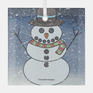 Snowman w/BG - Glass Ornament