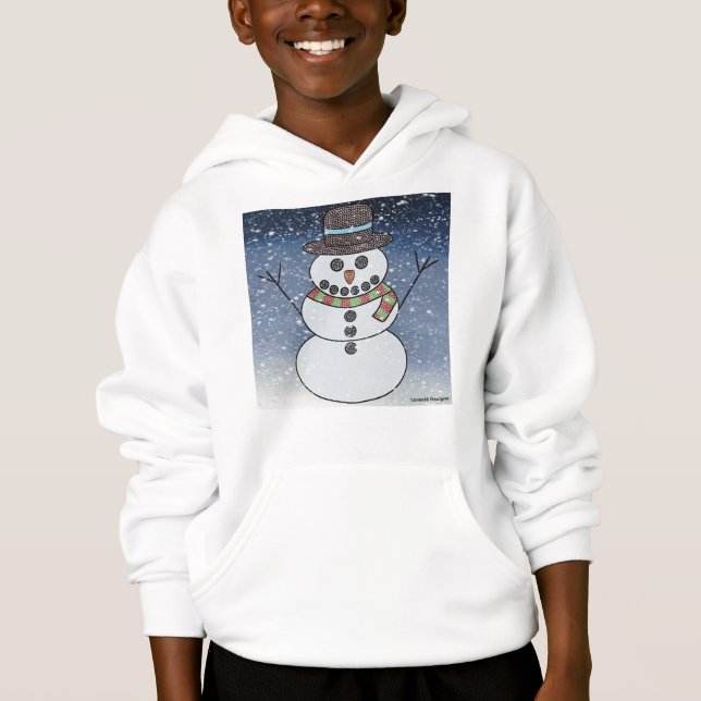 Snowman w/BG (white) - Boy's Hoodie (Front)