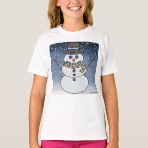 Snowman w/BG (white) - Girl's Basic T-Shirt