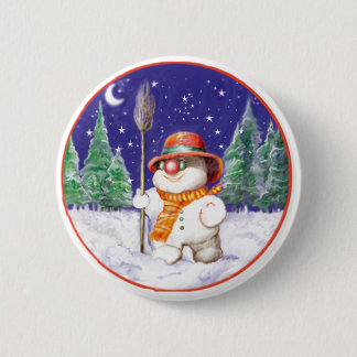 *Snowman walking in the night* 6 Cm Round Badge