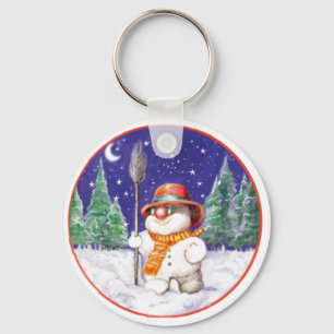 *Snowman walking in the night* Key Ring