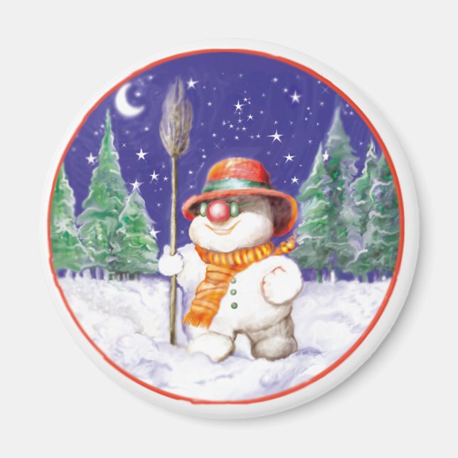 *Snowman walking in the night* Magnet (Front)