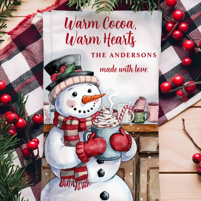 Snowman Warm Cocoa Personalised Christmas Tea Towel (Creator Uploaded)