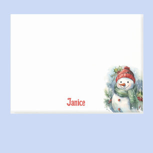 Snowman Watercolor Add Name Cute Christmas Gift Post-it Notes