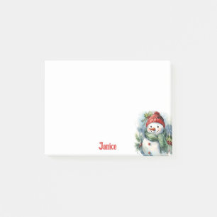 Snowman Watercolor Add Name Cute Christmas Gift Post-it Notes