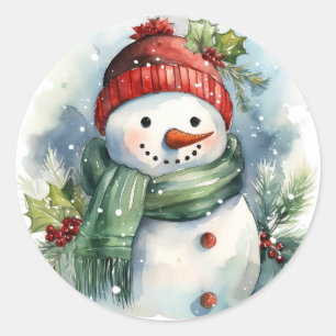 Snowman Watercolor Cute Christmas Classic Round Sticker