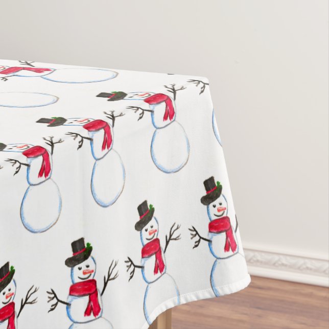 Snowman watercolor Festive Xmas Cute winter Tablecloth (In Situ)