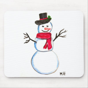 Snowman watercolor painted vintage winter mouse mat