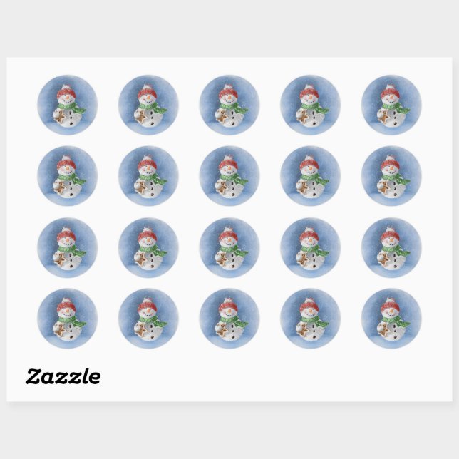 Snowman watercolor painting Classic Round Sticker (Sheet)