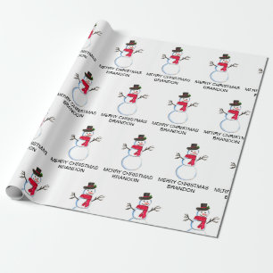 Snowman Watercolor Vintage Retro Xmas Pattern Name Wrapping Paper