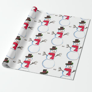 Snowman watercolor vintage retro xmas pattern wrapping paper