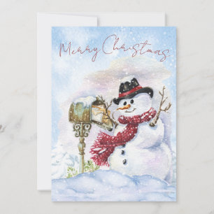 Snowman Watercolor Winter Christmas Holiday Card