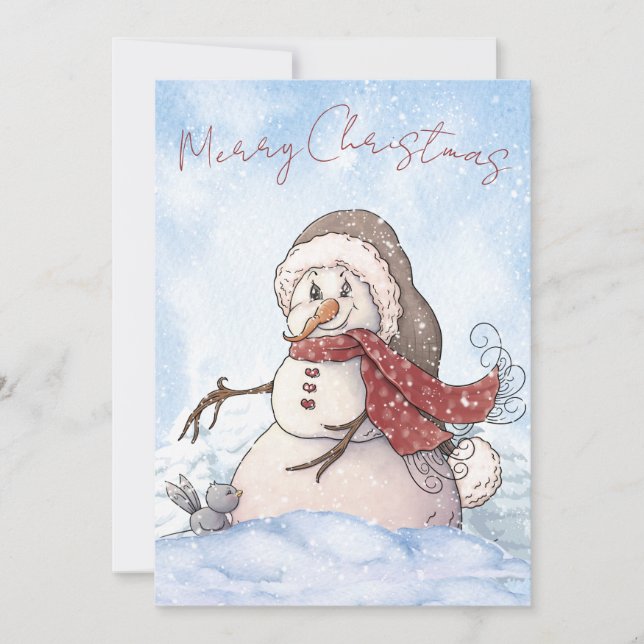 Snowman Watercolor Winter Christmas Holiday Card (Front)