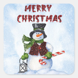 Snowman Watercolor Winter Christmas Square Sticker
