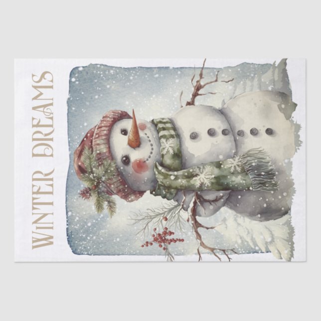 Snowman Watercolor Winter Christmas Tissue Paper (Front)