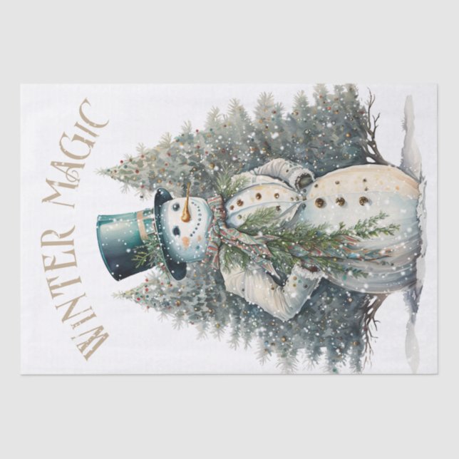 Snowman Watercolor Winter Christmas Tissue Paper (Front)