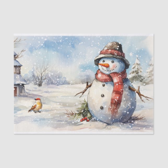 Snowman Watercolor Winter Christmas Tissue Paper (Front)