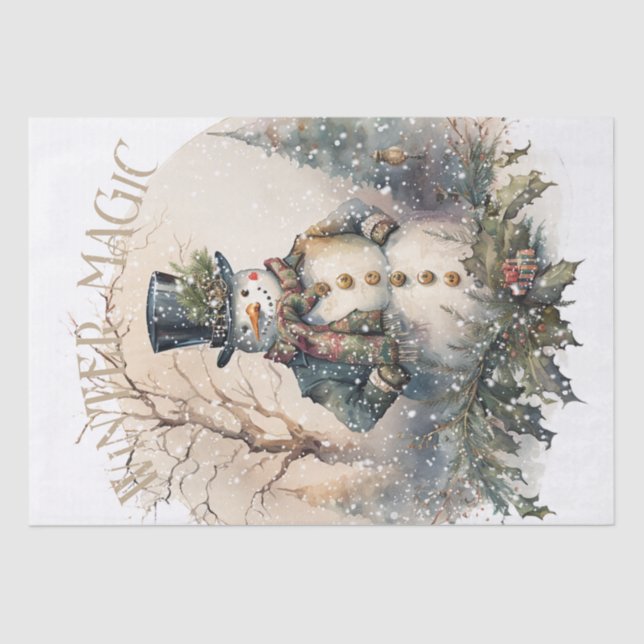 Snowman Watercolor Winter Christmas Tissue Paper (Front)