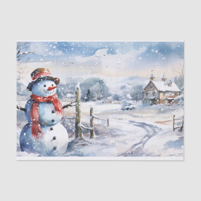 Snowman Watercolor Winter Christmas Tissue Paper (Front)